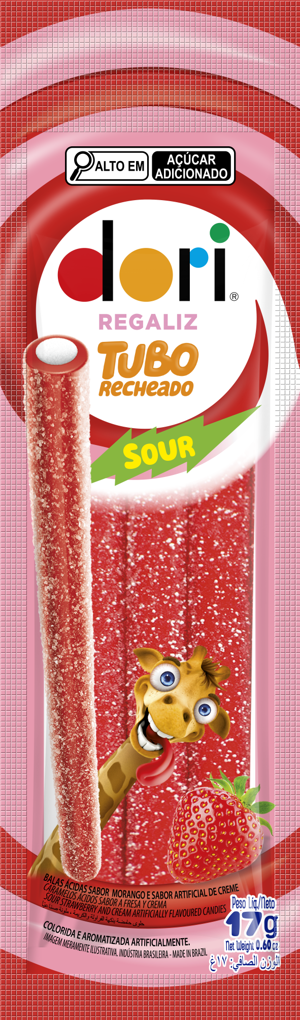 Dori Tubo Recheado Morango Ácido 17g 1 Dori Tubo Recheado Morango Ácido 17g