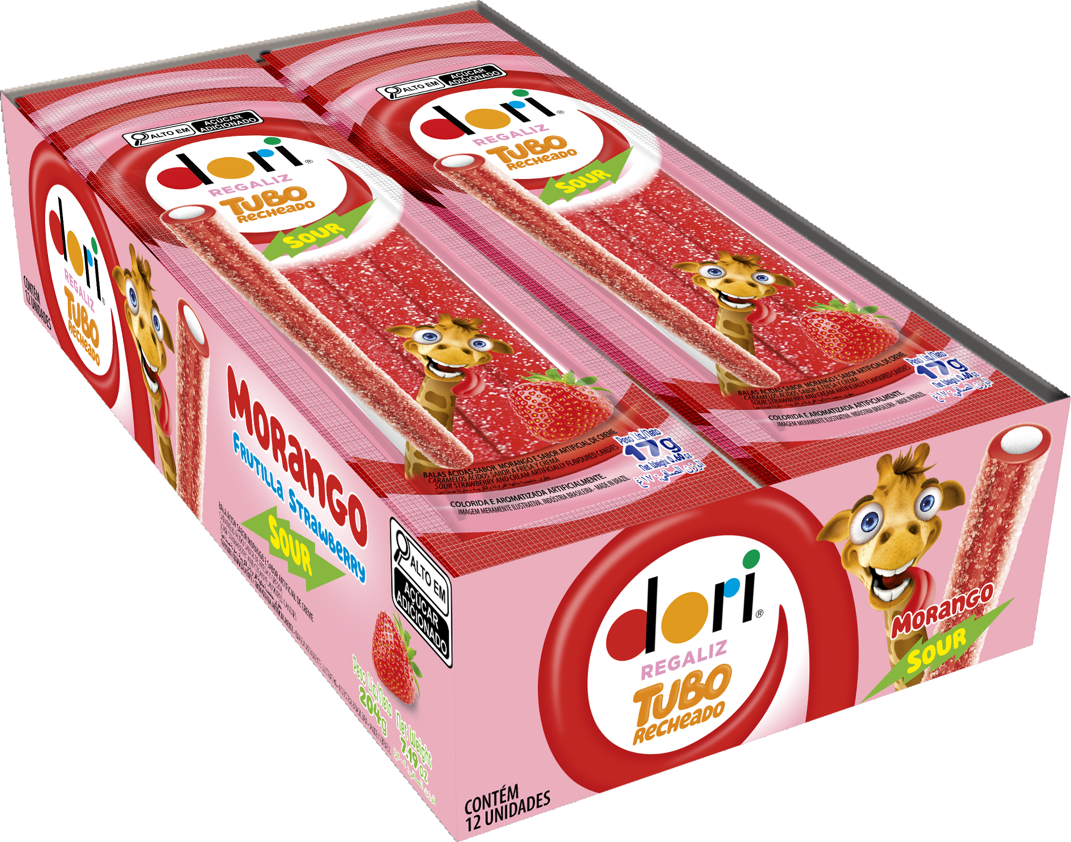 Dori Tubo Recheado Morango Ácido 17g 2 Dori Tubo Recheado Morango Ácido 17g - Imagem 2