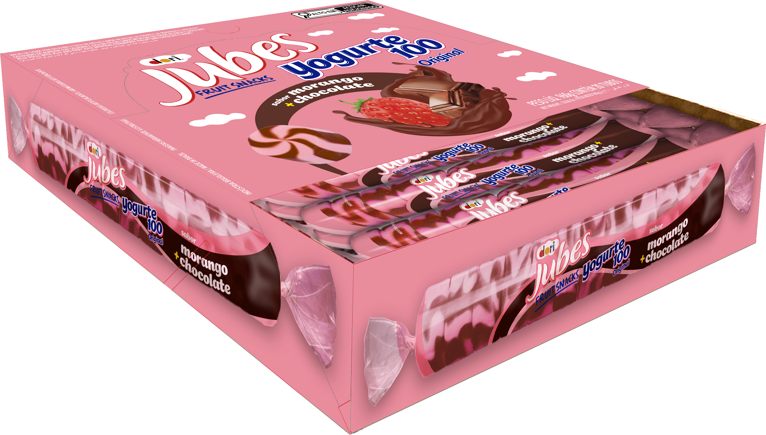 Jubes Fruit Snacks Yogurte 100 Morango com Chocolate 48g 3 Jubes Fruit Snacks Yogurte 100 Morango com Chocolate 48g - Imagem 3