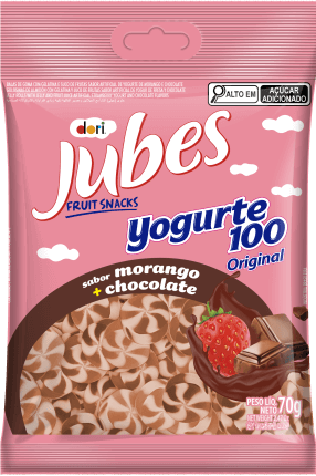 Jubes Fruit Snacks Yogurte 100 Morango com Chocolate 70g